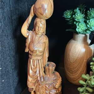 Woman at the Well Handcrafted Wooden Sculpture from Bethlehem/Holy Land
